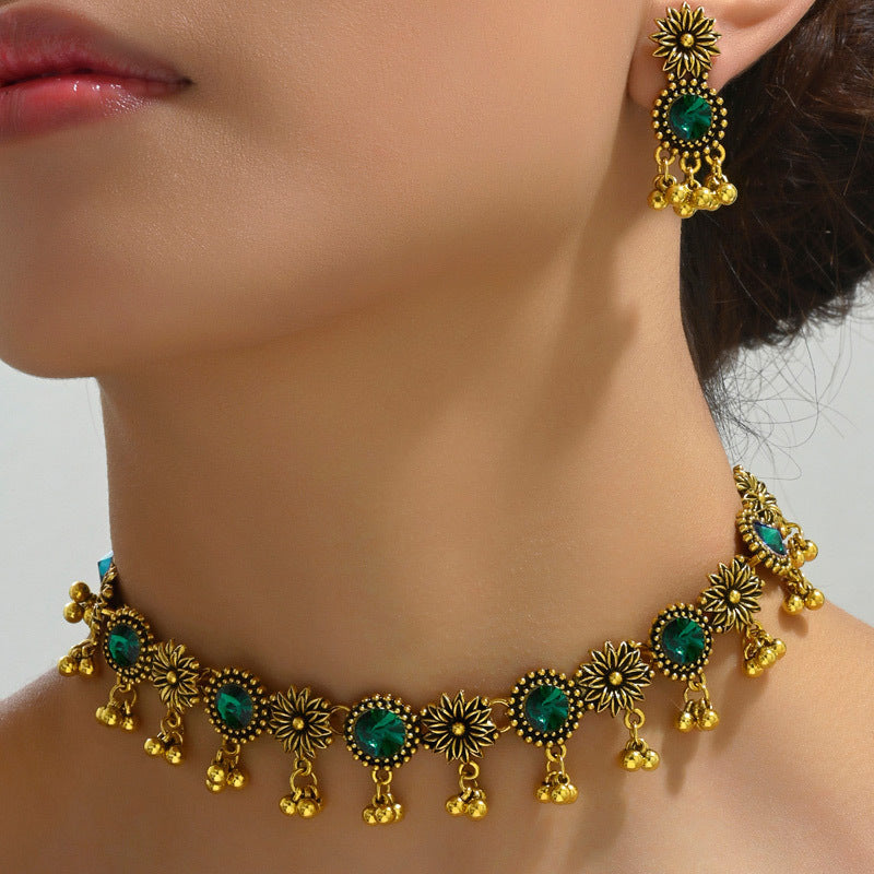 Vintage Flower Sparkling Diamond Drip Earrings Women's Necklace Earrings